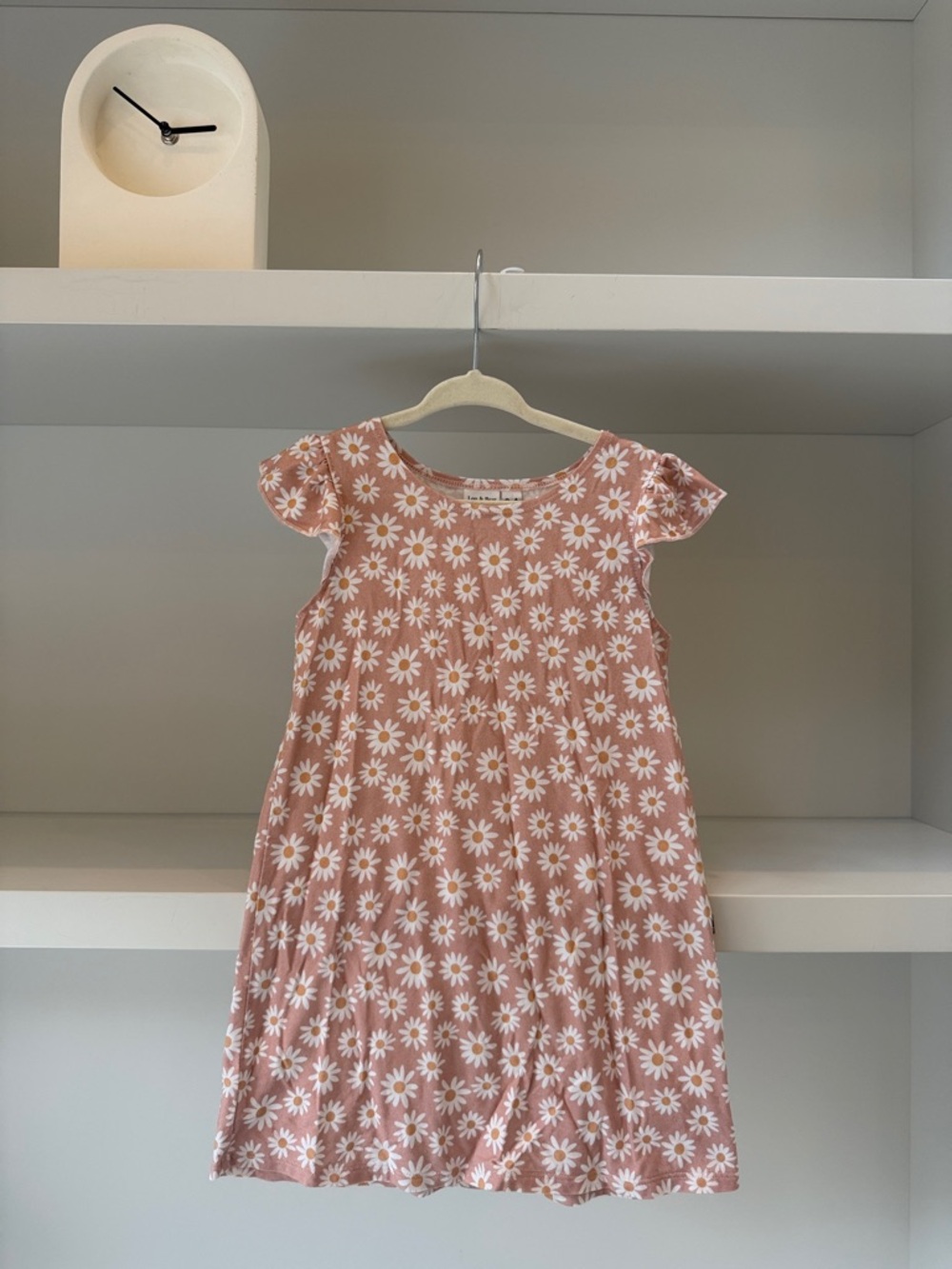 Girls' Daisy Print Short-Sleeve Cotton Dress in Pink